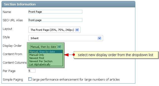 Section Display Order